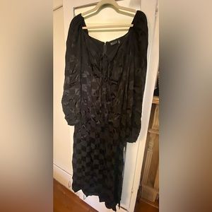 ASOS Design Curve Black Satin checkerboard dress with tie neck detail BRAND NEW